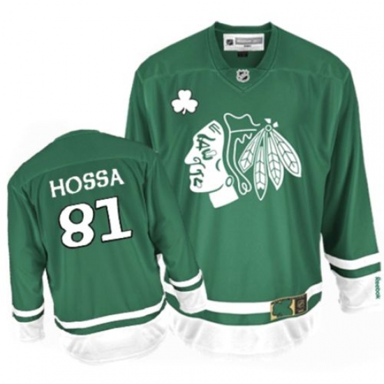 Men's Reebok Chicago Blackhawks #81 Marian Hossa Premier Green St Patty's Day NHL Jersey - Ujersey