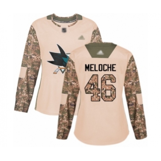 Women's San Jose Sharks #46 Nicolas Meloche Authentic Camo Veterans Day Practice Hockey Jersey - Ujersey