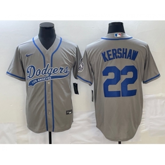 Men's Los Angeles Dodgers #22 Clayton Kershaw Grey Cool Base Stitched Baseball Jersey - Ujersey