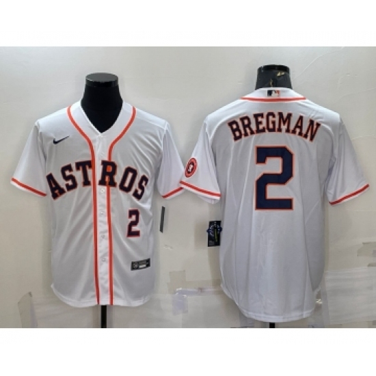 Men's Houston Astros #2 Alex Bregman Number White With Patch Stitched MLB Cool Base Nike Jersey - Ujersey