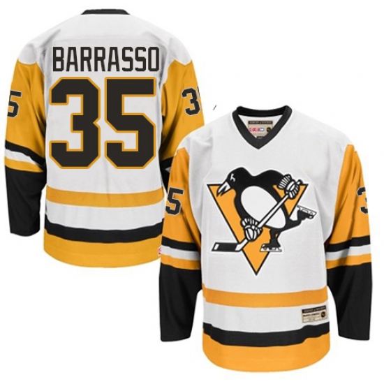 Men's CCM Pittsburgh Penguins #35 Tom Barrasso Authentic White Throwback NHL Jersey - Ujersey