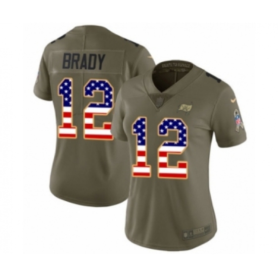 Women's Tampa Bay Buccaneers #12 Tom Brady Olive USA Flag Limited 2017 Salute To Service Jersey - Ujersey