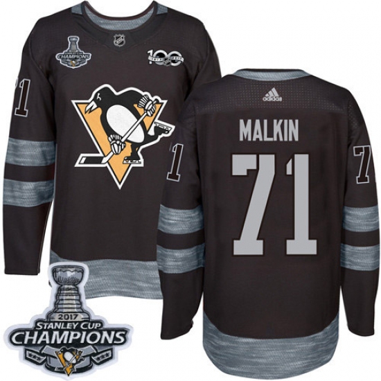 Men's Adidas Pittsburgh Penguins #71 Evgeni Malkin Authentic Black 1917-2017 100th Anniversary 2017 Stanley Cup Champions NHL Jersey - Ujersey