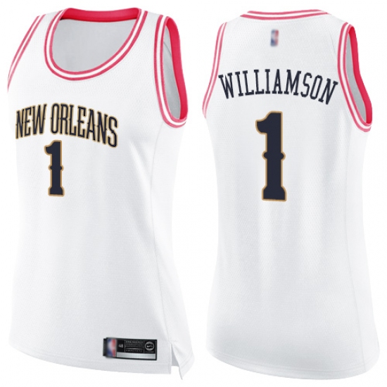 Women's Nike New Orleans Pelicans #1 Zion Williamson White Pink NBA Swingman Fashion Jersey - Ujersey