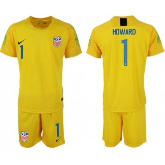 USA #1 Howard Yellow Goalkeeper Soccer Country Jersey