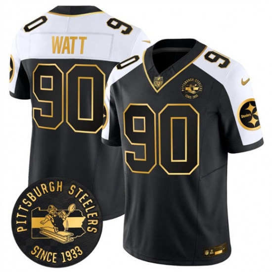 Men's Pittsburgh Steelers #90 T.J. Watt Black Gold Alternate F.U.S.E. Throwback 1933 Vapor Untouchable Limited Football Stitched Jersey - Ujersey