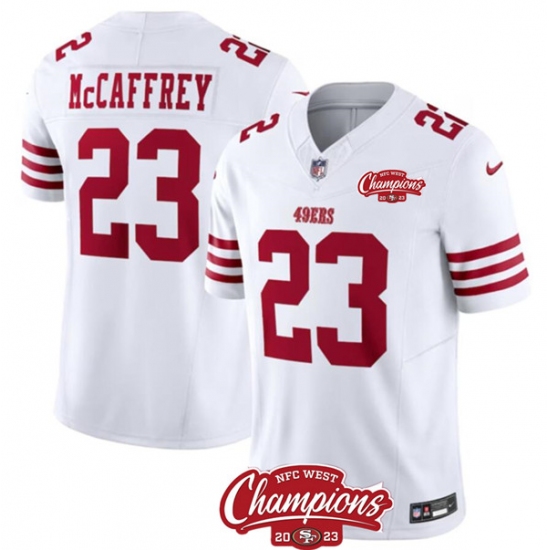 Men's San Francisco 49ers #23 Christian McCaffrey White 2023 F.U.S.E. NFC West Champions Football Stitched Jersey - Ujersey