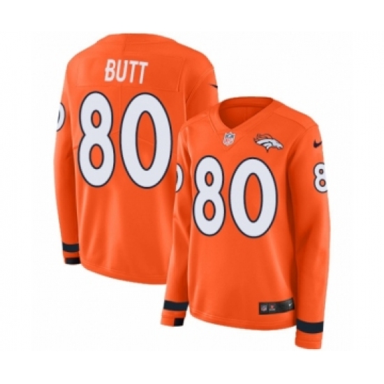 Women's Nike Denver Broncos #80 Jake Butt Limited Orange Therma Long Sleeve NFL Jersey - Ujersey