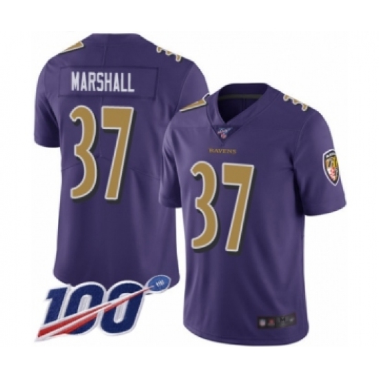 Men's Baltimore Ravens #37 Iman Marshall Limited Purple Rush Vapor Untouchable 100th Season Football Jersey - Ujersey