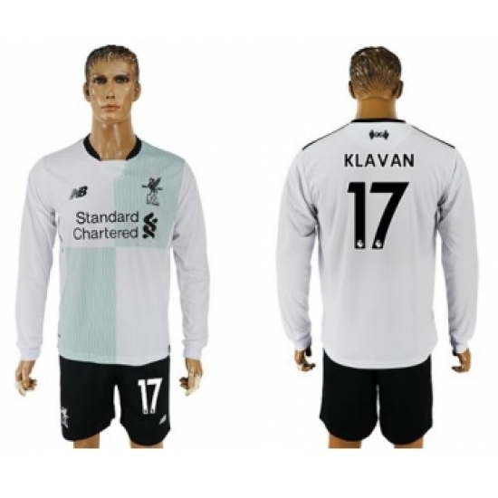 Liverpool #17 Klavan Away Long Sleeves Soccer Club Jersey