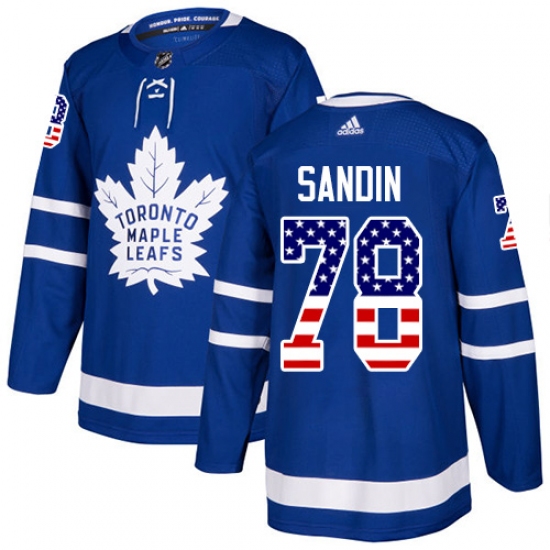 Youth Adidas Toronto Maple Leafs #78 Rasmus Sandin Authentic Royal Blue USA Flag Fashion NHL Jersey - Ujersey