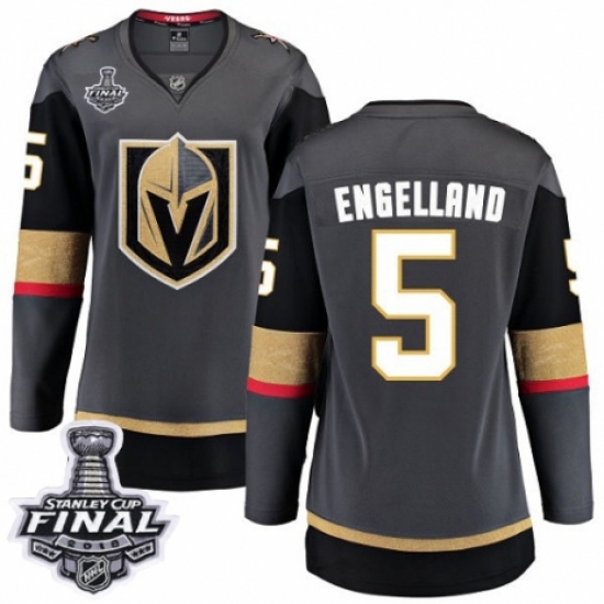 Women's Vegas Golden Knights #5 Deryk Engelland Authentic Black Home Fanatics Branded Breakaway 2018 Stanley Cup Final NHL Jersey - Ujersey