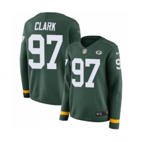 Women's Nike Green Bay Packers #97 Kenny Clark Limited Green Therma Long Sleeve NFL Jersey - Ujersey