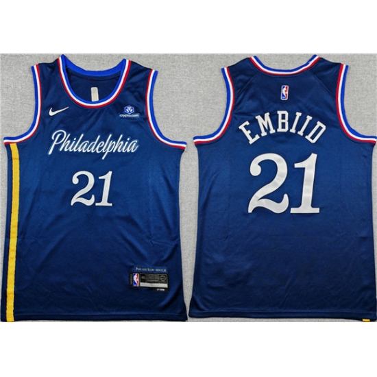 Men's Philadelphia 76ers #21 Joel Embiid Navy 2025-26 City Edition Stitched Jersey - Ujersey