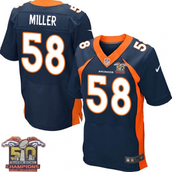 Men's Nike Denver Broncos #58 Von Miller Elite Navy Blue Alternate Super Bowl 50 Champions NFL Jersey