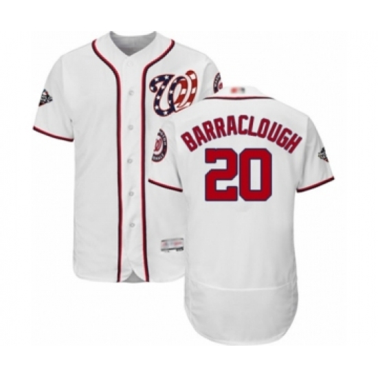 Men's Washington Nationals #20 Kyle Barraclough White Home Flex Base Authentic Collection 2019 World Series Bound Baseball Jersey - Ujersey