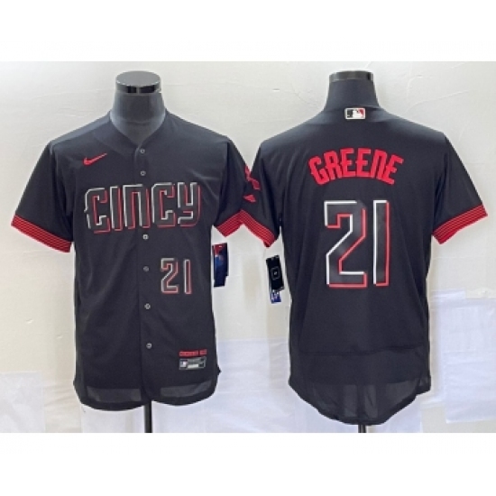 Men's Cincinnati Reds #21 Hunter Greene Number Black 2023 City Connect Flex Base Stitched Jersey 2 - Ujersey