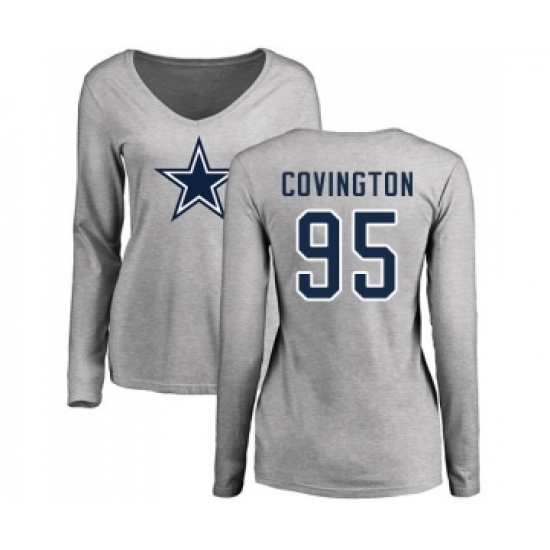 Football Women's Dallas Cowboys #95 Christian Covington Ash Name & Number Logo Slim Fit Long Sleeve T-Shirt - Ujersey