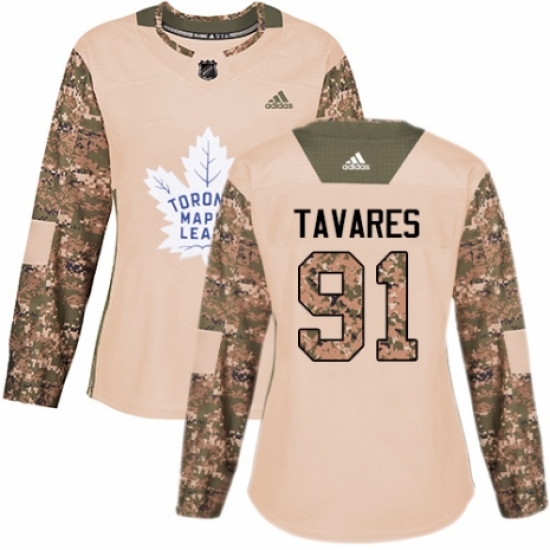 Women's Adidas Toronto Maple Leafs #91 John Tavares Authentic Camo Veterans Day Practice NHL Jersey