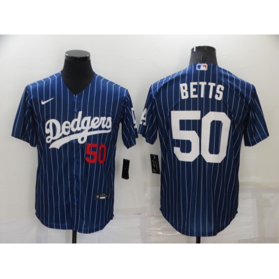 Men's Nike Los Angeles Dodgers #50 Mookie Betts Blue Stripes Authentic Jersey - Ujersey