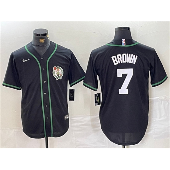 Men's Boston Celtics #7 Jaylen Brown Black With Stitched Baseball Jersey