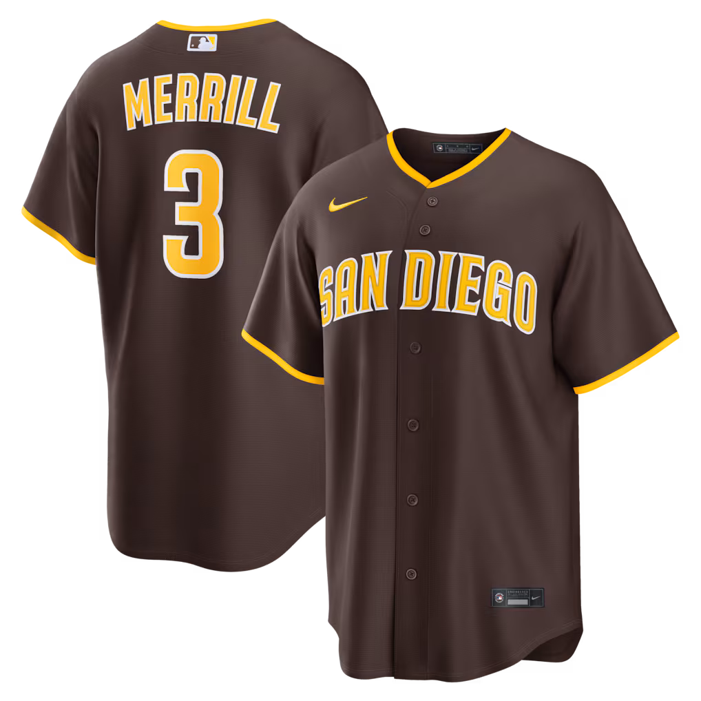 Men's San Diego Padres Jackson Merrill Nike Brown Road Replica Jersey - U-jersey
