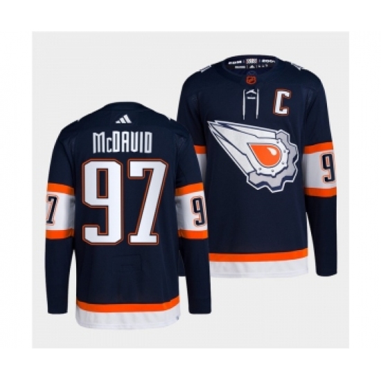 Men's Edmonton Oilers #97 Connor McDavid Navy 2022-23 Reverse Retro Stitched Jersey - Ujersey