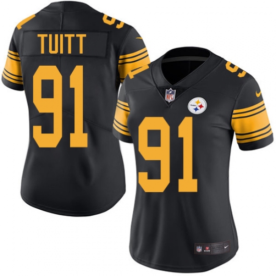 Women's Nike Pittsburgh Steelers #91 Stephon Tuitt Limited Black Rush Vapor Untouchable NFL Jersey - Ujersey