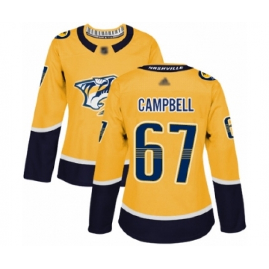 Women's Nashville Predators #67 Alexander Campbell Authentic Gold Home Hockey Jersey - Ujersey