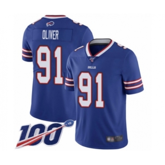 Men's Buffalo Bills #91 Ed Oliver Royal Blue Team Color Vapor Untouchable Limited Player 100th Season Football Jersey - Ujersey