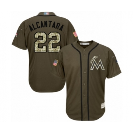 Men's Miami Marlins #22 Sandy Alcantara Authentic Green Salute to Service Baseball Jersey - Ujersey