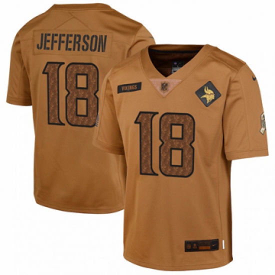 Youth Minnesota Vikings #18 Justin Jefferson Nike Brown 2023 Salute To Service Limited Jersey - Ujersey