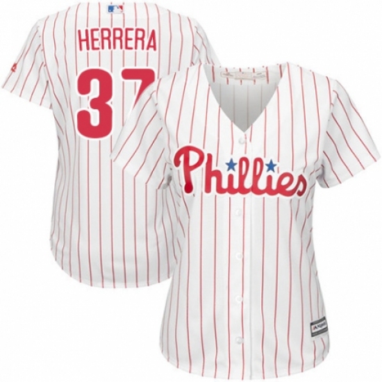 Women's Majestic Philadelphia Phillies #37 Odubel Herrera Replica White/Red Strip Home Cool Base MLB Jersey - Ujersey
