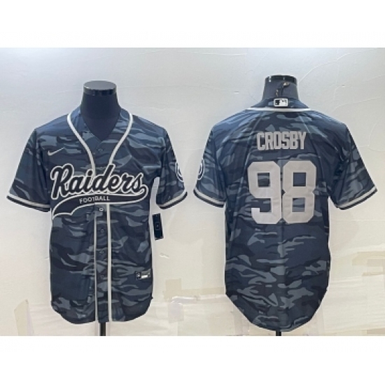 Men's Las Vegas Raiders #98 Maxx Crosby Grey Camo With Patch Cool Base Stitched Baseball Jersey - Ujersey