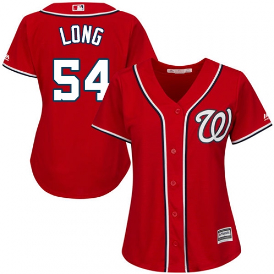 Women's Majestic Washington Nationals #54 Kevin Long Replica Red Alternate 1 Cool Base MLB Jersey - Ujersey