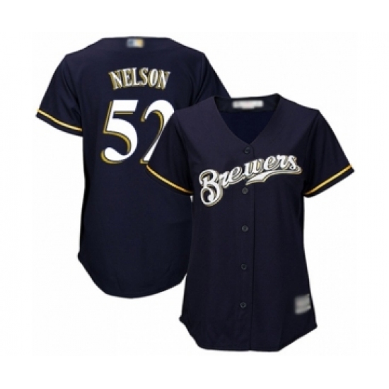 Women's Milwaukee Brewers #52 Jimmy Nelson Authentic Navy Blue Alternate Cool Base Baseball Player Jersey - Ujersey