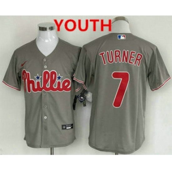 Youth Philadelphia Phillies #7 Trea Turner Grey Cool Base Stitched Baseball Jersey - Ujersey