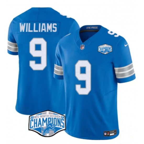 Men's Detroit Lions #9 Jameson Williams Blue 2024 NFC North Champions F.U.S.E. Vapor Limited Stitched Jersey - Ujersey