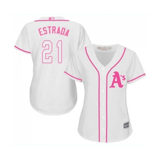 Women's Oakland Athletics #21 Marco Estrada Replica White Fashion Cool Base Baseball Jersey - Ujersey