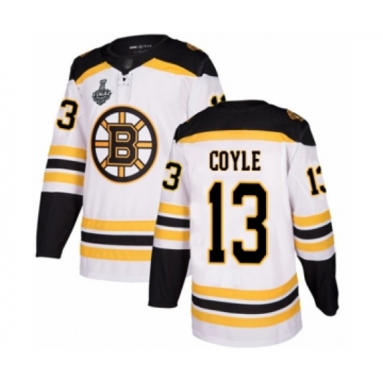 Men's Boston Bruins #13 Charlie Coyle Authentic White Away 2019 Stanley Cup Final Bound Hockey Jersey - Ujersey