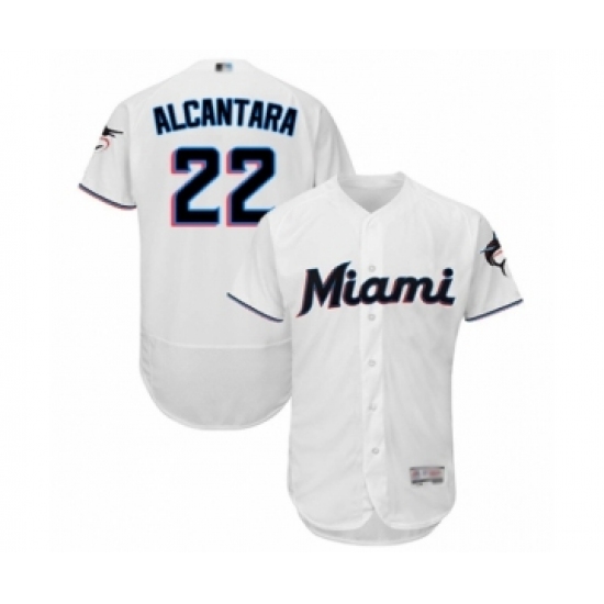Men's Miami Marlins #22 Sandy Alcantara White Home Flex Base Authentic Collection Baseball Jersey - Ujersey