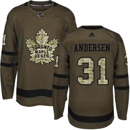Youth Adidas Toronto Maple Leafs #31 Frederik Andersen Authentic Green Salute to Service NHL Jersey - Ujersey