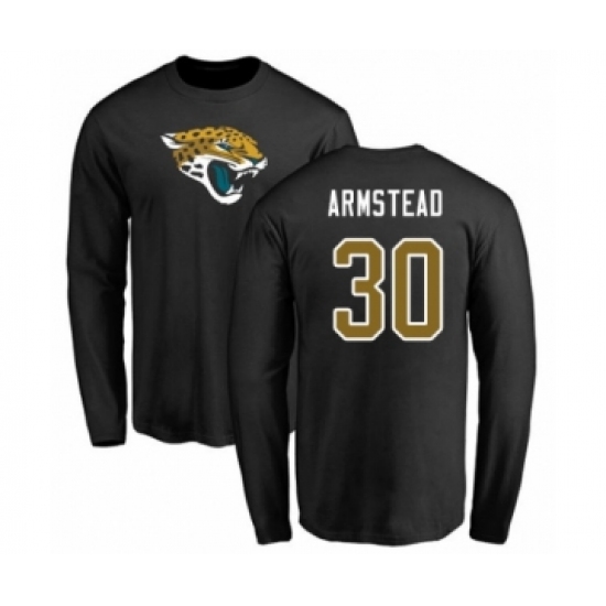 Football Jacksonville Jaguars #30 Ryquell Armstead Black Name & Number Logo Long Sleeve T-Shirt - Ujersey