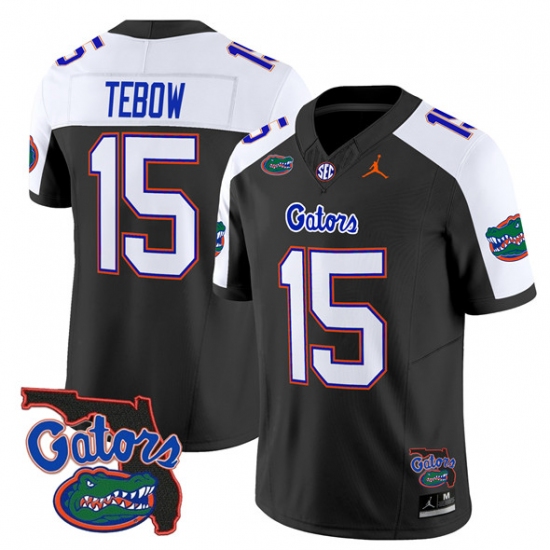 Men's Florida Gators #15 Tim Tebow Black Alternate 2024 F.U.S.E. Florida Patch Vapor Limited Stitched Football Jersey - Ujersey