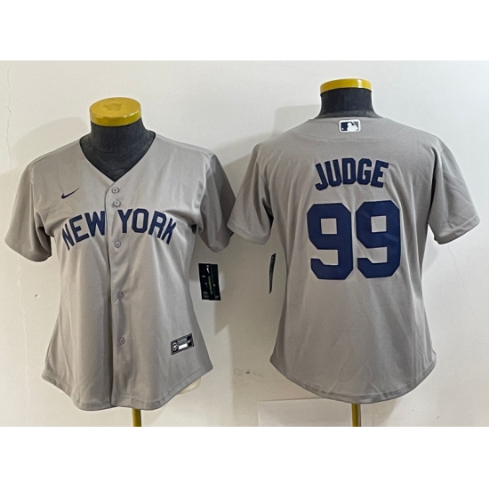 Women's New York Yankees #99 Aaron Judge Name 2021 Grey Field of Dreams Cool Base Stitched Jersey - Ujersey