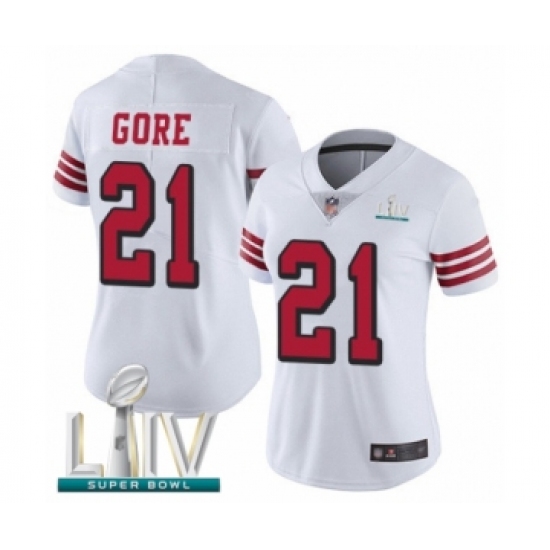 Women's San Francisco 49ers #21 Frank Gore Limited White Rush Vapor Untouchable Super Bowl LIV Bound Football Jersey - Ujersey