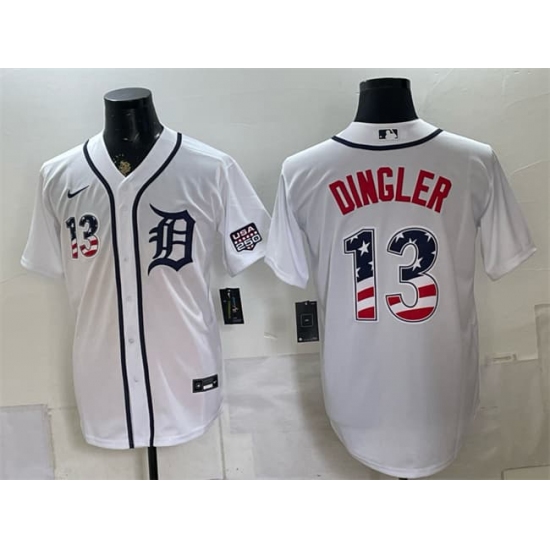 Men's Detroit Tigers #13 Dillon Dingler White 2026 USA 250 Fourth of July Stitched Baseball Jersey - Ujersey