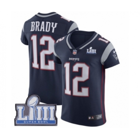 Men's Nike New England Patriots #12 Tom Brady Navy Blue Team Color Vapor Untouchable Elite Player Super Bowl LIII Bound NFL Jersey - Ujersey