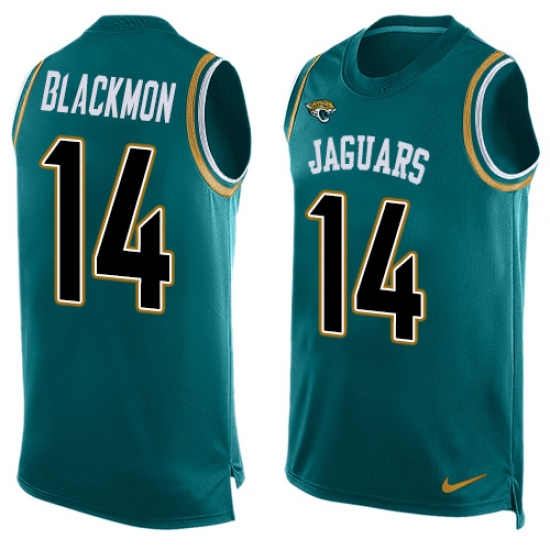 Men's Nike Jacksonville Jaguars #14 Justin Blackmon Limited Teal Green Player Name & Number Tank Top NFL Jersey - Ujersey