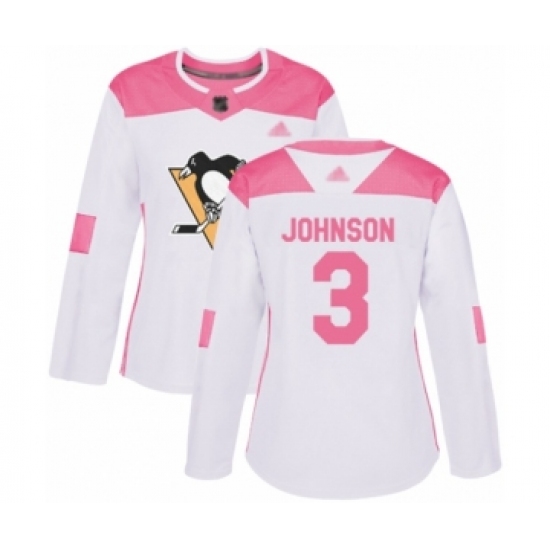 Women's Pittsburgh Penguins #3 Jack Johnson Authentic White Pink Fashion Hockey Jersey - Ujersey